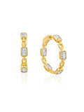 Crislu Radiant Cut Cubic Zirconia Link Hoop Earrings in Sterling Silver with 18kt Yellow Gold Finish