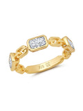 Crislu Radiant Cut Cubic Zirconia Link Ring in Sterling Silver with 18kt Yellow Gold Finish