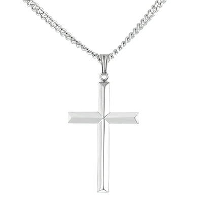 Cross Necklace in Sterling Silver with Stainless Steel Chain