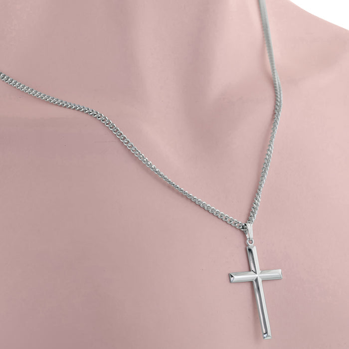 Cross Necklace in Sterling Silver with Stainless Steel Chain