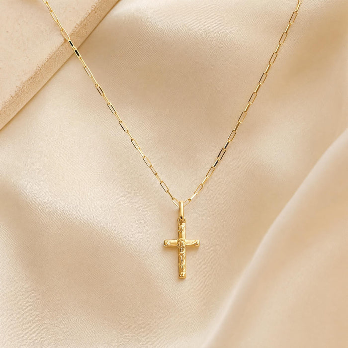 Cross with Christ Pendant in 18K Gold