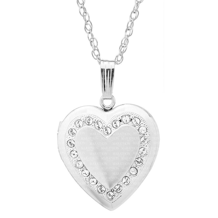 Cubic Zirconia Heart Locket in Sterling Silver