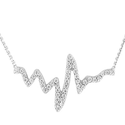 Cubic Zirconia Heartbeat Necklace in Sterling Silver (18 inches)