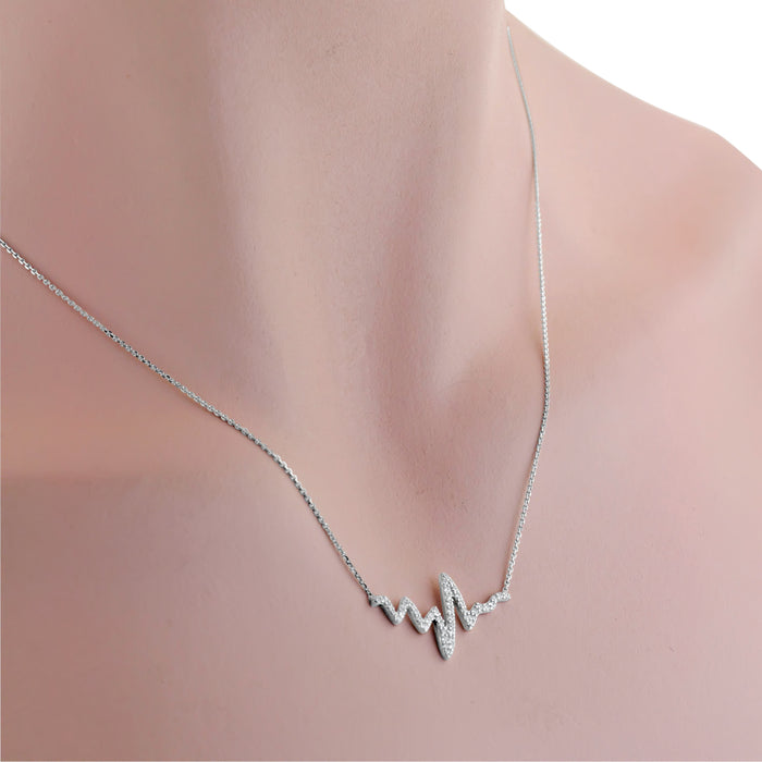 Cubic Zirconia Heartbeat Necklace in Sterling Silver (18 inches)