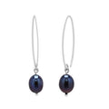 Cultured Black Freshwater Pearl Simple Sweep Earrings in Sterling Silver (8mm pearls)