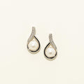 Cultured Freshwater Pearl Earrings in Sterling Silver with Diamonds (1/20ct tw and 6mm pearls)