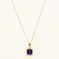 Cushion Cut Amethyst Necklace in 10kt Yellow Gold with Diamond (.01ct)