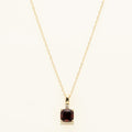 Cushion Cut Garnet Necklace in 10kt Yellow Gold with Diamond (.01ct)