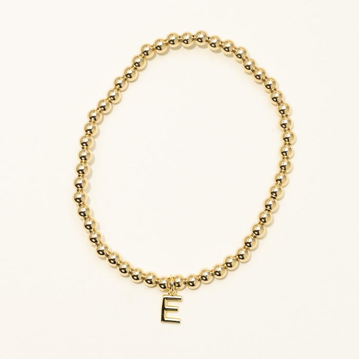 Dee Berkley Bead Bracelet in 14kt Gold Filled  with Vermeil E Initial Charm (4mm beads)
