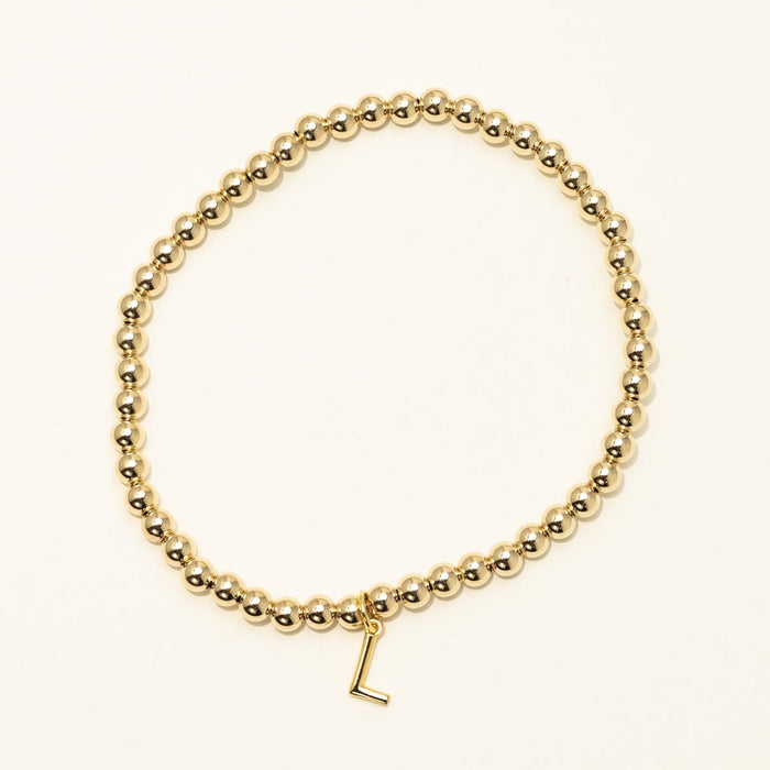 Dee Berkley Bead Bracelet in 14kt Gold Filled  with Vermeil L Initial Charm (4mm beads)