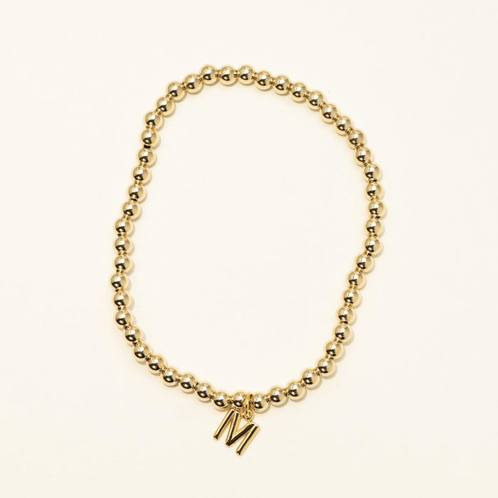 Dee Berkley Bead Bracelet in 14kt Gold Filled  with Vermeil M Initial Charm (4mm beads)
