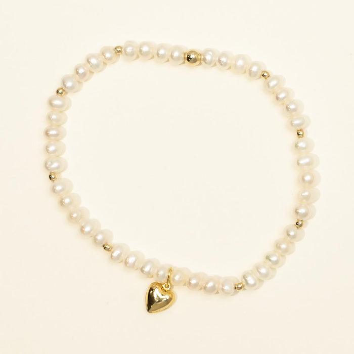 Dee Berkley Cultured Freshwater Pearl Bead Bracelet with Heart Charm in 14kt Gold Filled (4mm pearls)