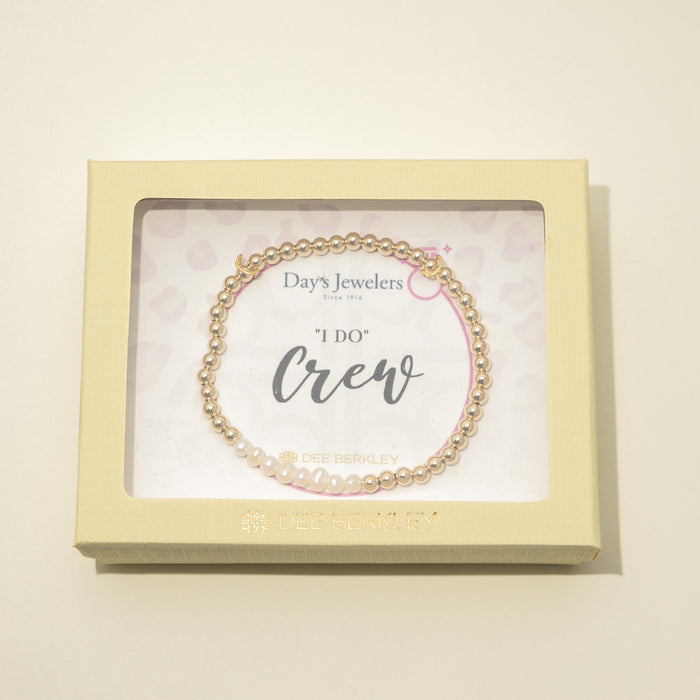 Dee Berkley "I Do Crew" Cultured Freshwater Pearl with 14kt Gold Filled Bead Bracelet Bridal Gift Box (4mm pearls)