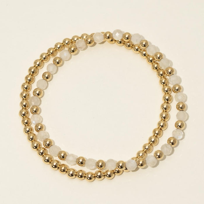 Dee Berkley "Team Bride" Moonstone with 14kt Gold Filled Bead Two Bracelet Bridal Gift Box Set (4mm beads)