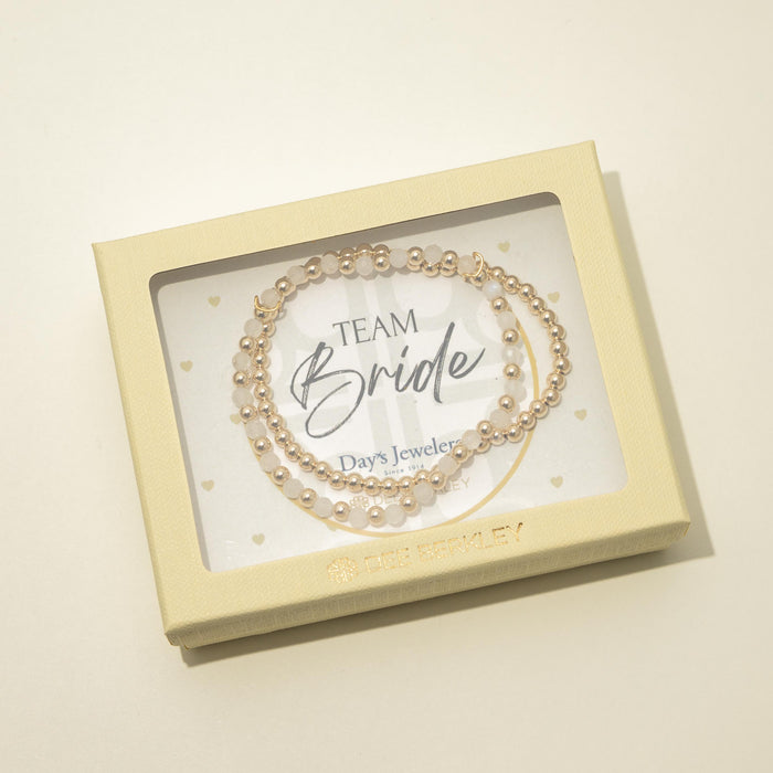 Dee Berkley "Team Bride" Moonstone with 14kt Gold Filled Bead Two Bracelet Bridal Gift Box Set (4mm beads)