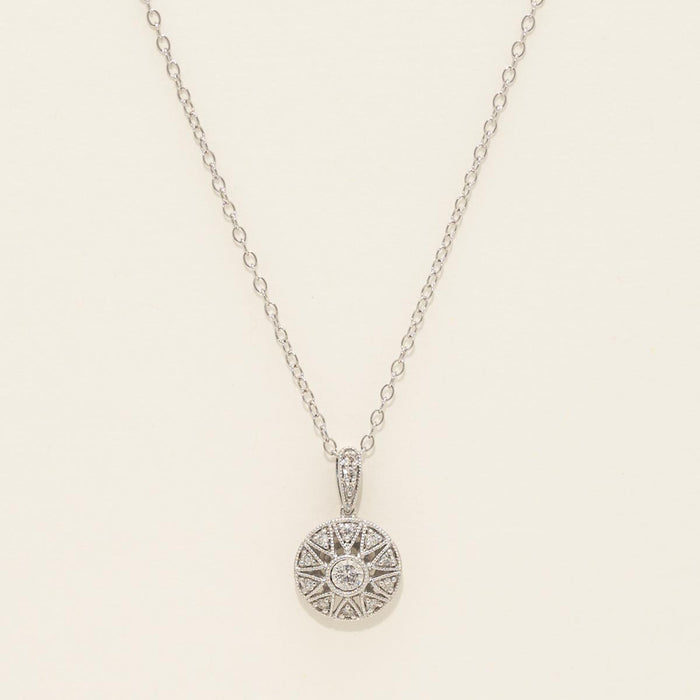Diamond Circle Filigree Necklace in Sterling Silver (1/10ct tw)