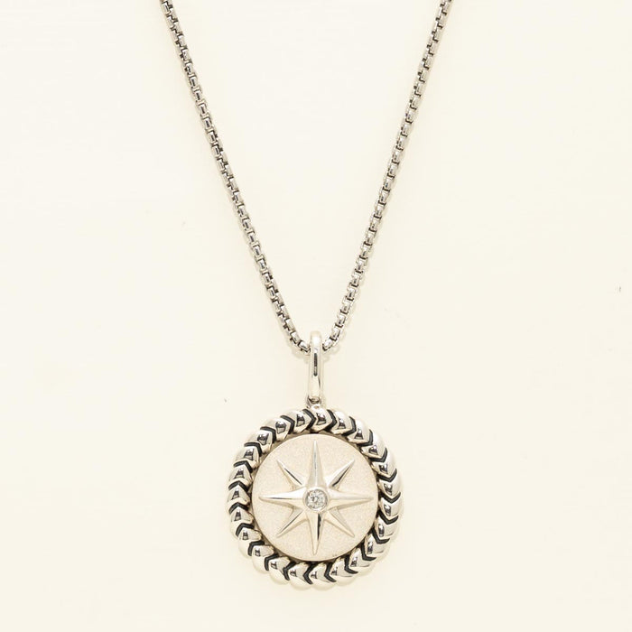 Diamond Compass Necklace in Sterling Silver