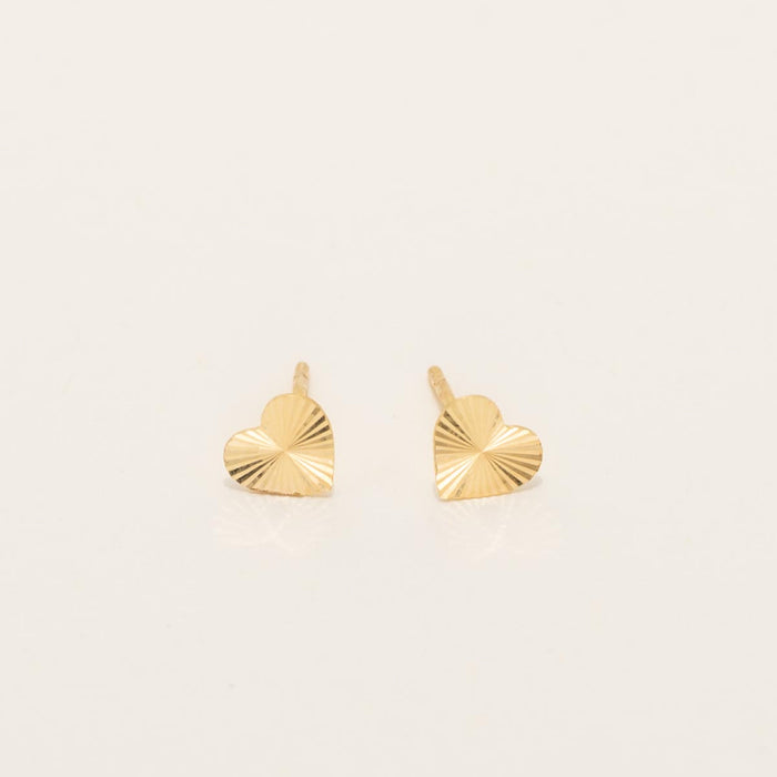 Diamond Cut Heart Stud Earrings in 14kt Yellow Gold