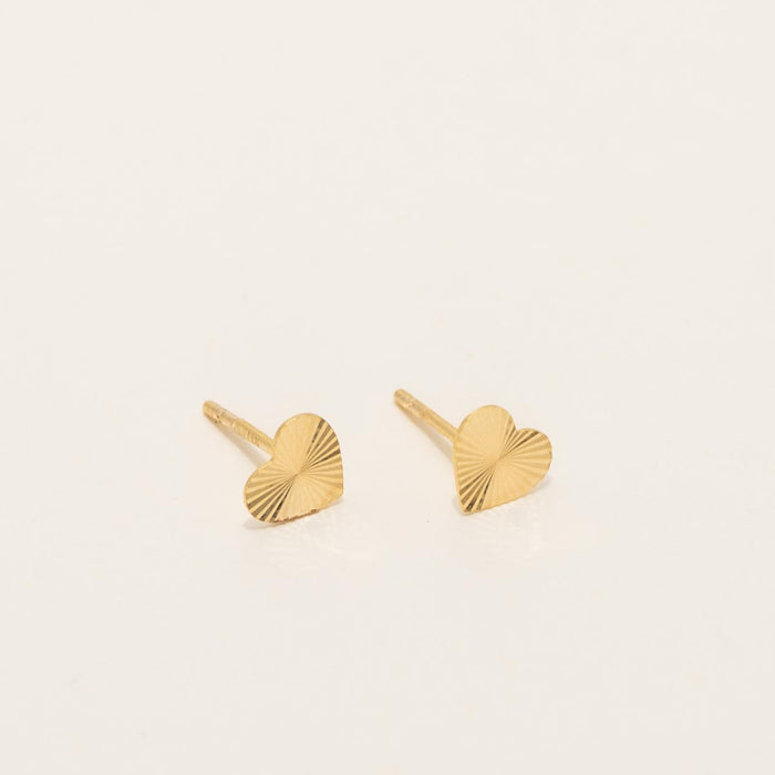 Diamond Cut Heart Stud Earrings in 14kt Yellow Gold