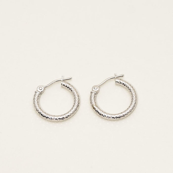 Diamond Cut Textured Hoop Earrings in 14kt White Gold (15mm)
