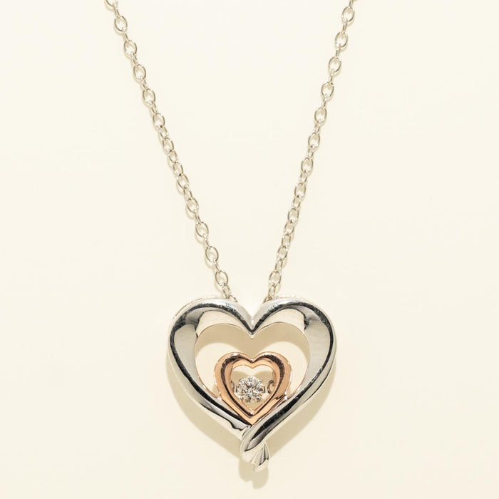 Diamond Flutter Heart Necklace in Sterling Silver and Rose Gold Plate (1/20ct tw)