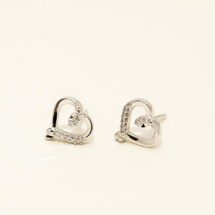 Diamond Heart Stud Earrings in Sterling Silver (1/20ct tw)