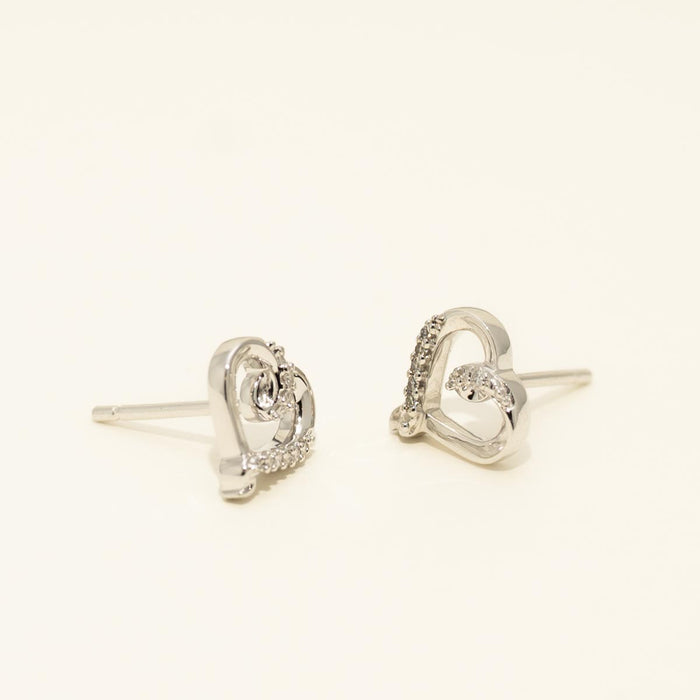 Diamond Heart Stud Earrings in Sterling Silver (1/20ct tw)