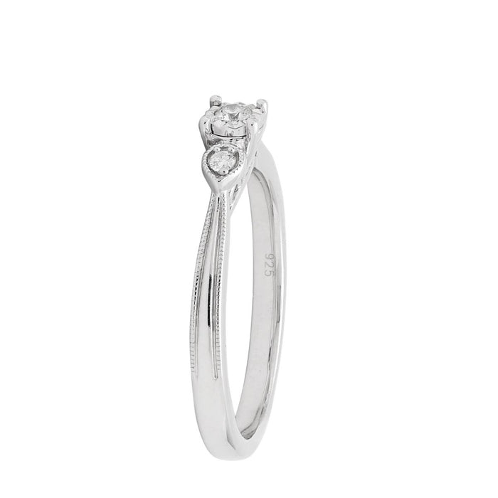 Diamond Three Stone Promise Ring in Sterling Silver (1/10ct tw)