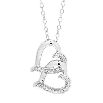 Double Heart Necklace in Sterling Silver with Diamonds (1/10ct tw)