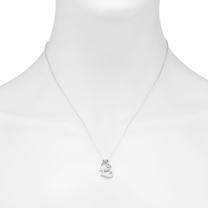 Double Heart Necklace in Sterling Silver with Diamonds (1/10ct tw)