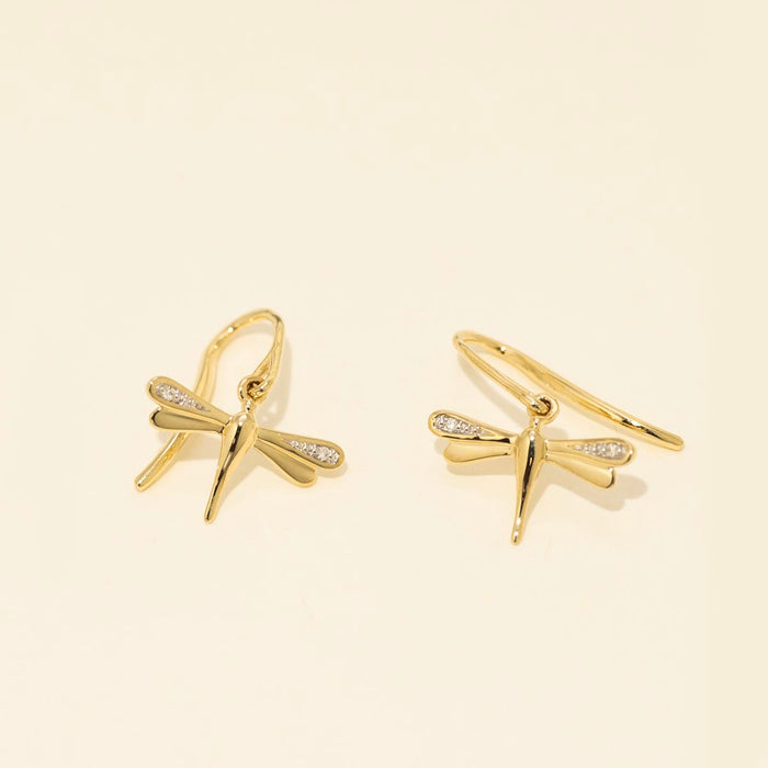 Dragonfly Earrings with Diamonds in 10kt Yellow Gold