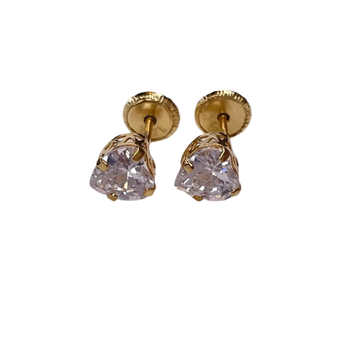 Detalhes do Produto Brincos de ouro 18k com pedra zircônia formato coração 5mm e tarraxas de rosca - Ricca Jewelry