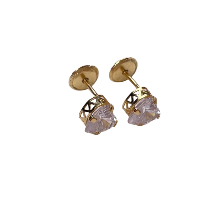 Detalhes do Produto Brincos de ouro 18k com pedra zircônia formato coração 5mm e tarraxas de rosca - Ricca Jewelry