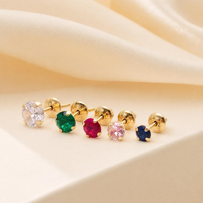 Earrings with Cubic Zirconia Round Posts & Screw-Back in 18K Gold