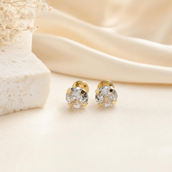 Earrings with Cubic Zirconia Round Posts & Screw-Back in 18K Gold