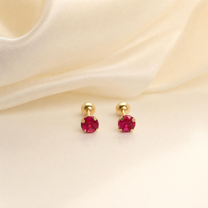 Earrings with Cubic Zirconia Round Posts & Screw-Back in 18K Gold