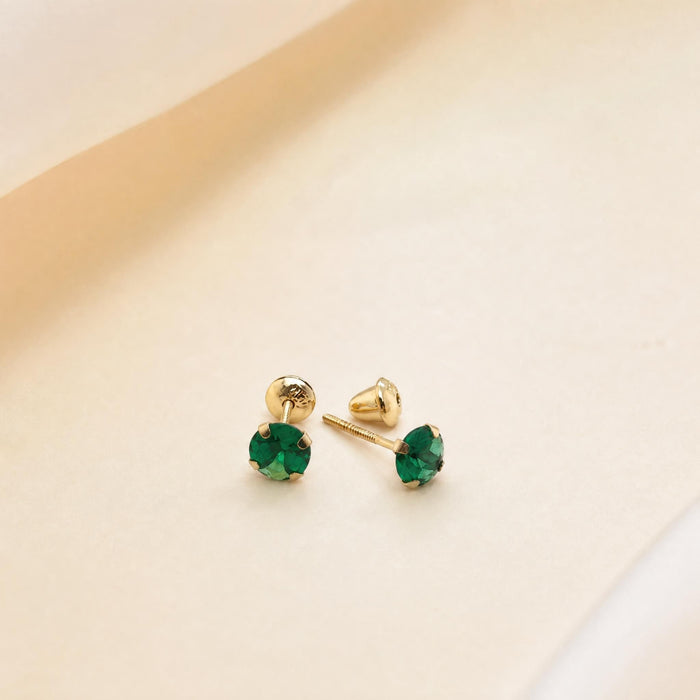 Earrings with Cubic Zirconia Round Posts & Screw-Back in 18K Gold