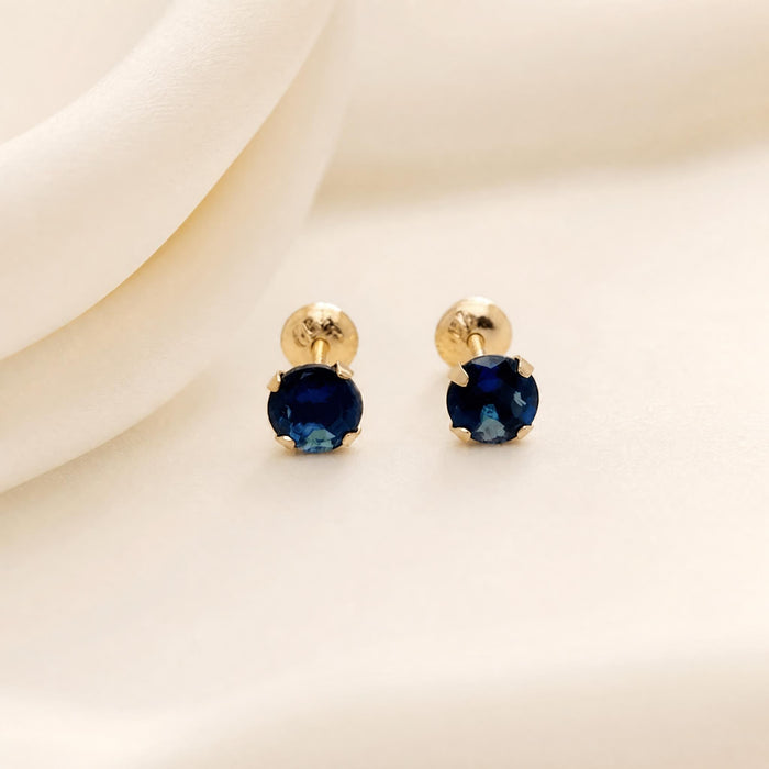 Earrings with Cubic Zirconia Round Posts & Screw-Back in 18K Gold