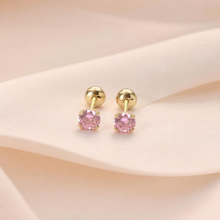 Earrings with Cubic Zirconia Round Posts & Screw-Back in 18K Gold