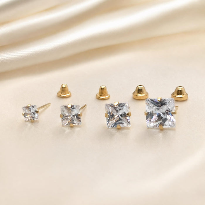 Earrings with Cubic Zirconia Square in 18K Gold