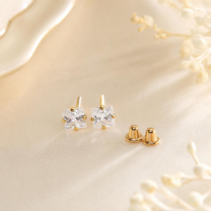 Earrings with Cubic Zirconia Square in 18K Gold
