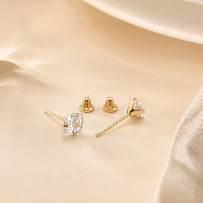 Earrings with Cubic Zirconia Square in 18K Gold