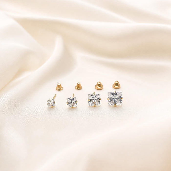 Earrings with Cubic Zirconia Square in 18K Gold
