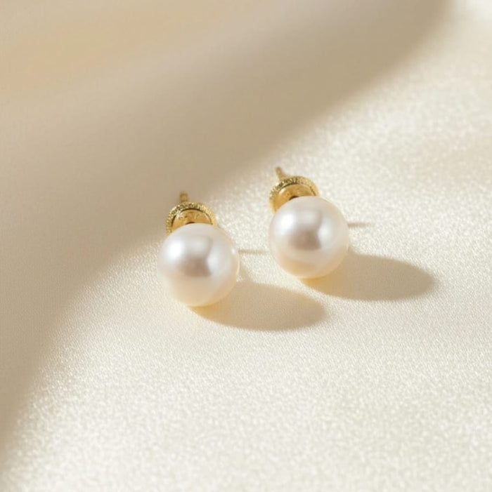 Earrings with Pearls Natural & Screw-Back in 18K Gold