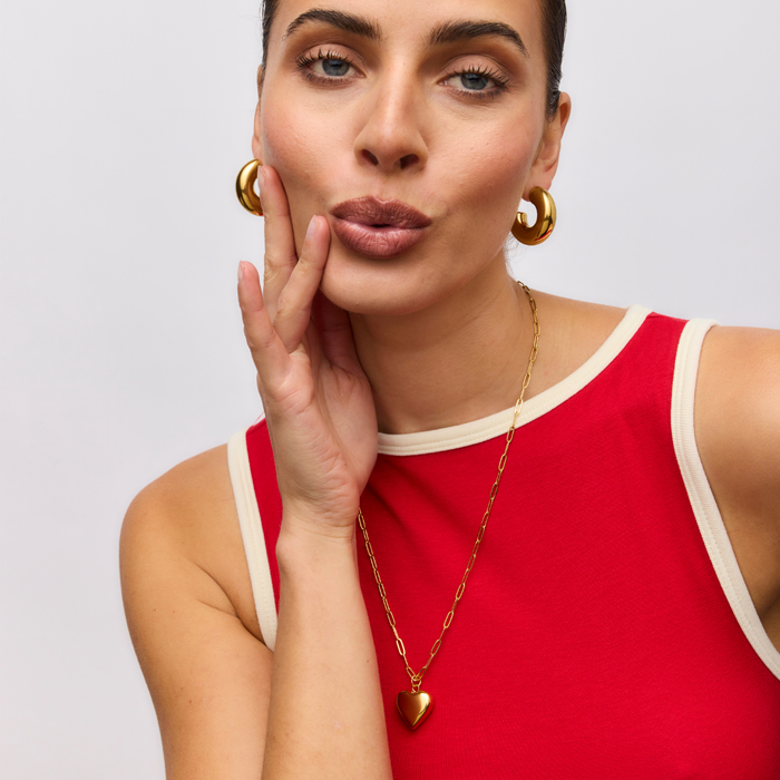 Ella Puffy Heart Necklace (Gold)