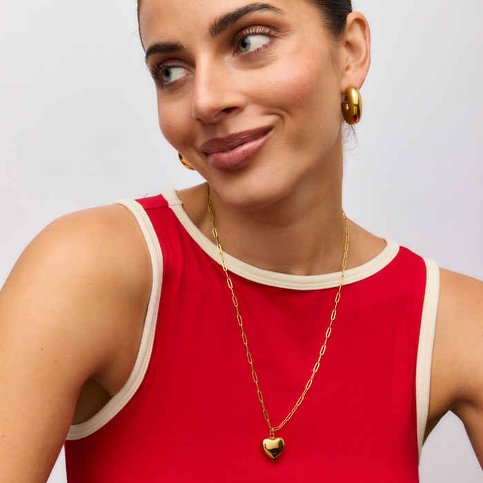 Ella Puffy Heart Necklace (Gold)
