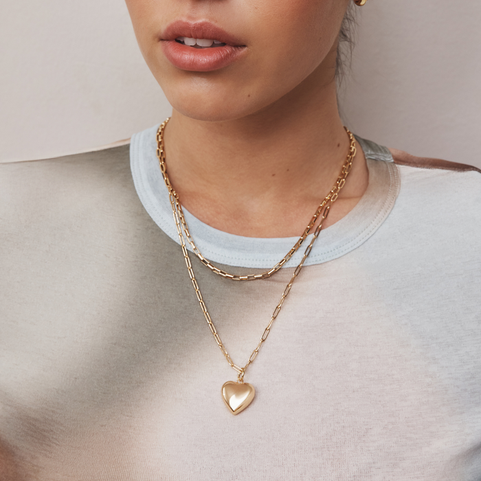 Ella Puffy Heart Necklace (Gold)