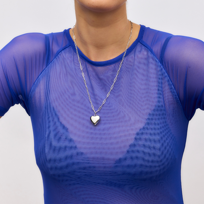 Ella Puffy Heart Necklace (Silver)