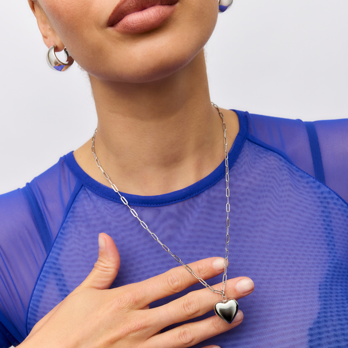 Ella Puffy Heart Necklace (Silver)