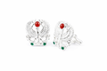falcon cufflinks in sterling silver with red carnelian and green malachite gemstones on a white background